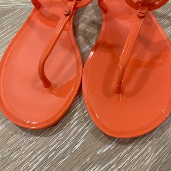 Tory Burch Orange Mini Miller Jelly Sandal, Thong Flip Flop Patent Leather Sz 6M - Picture 8 of 9